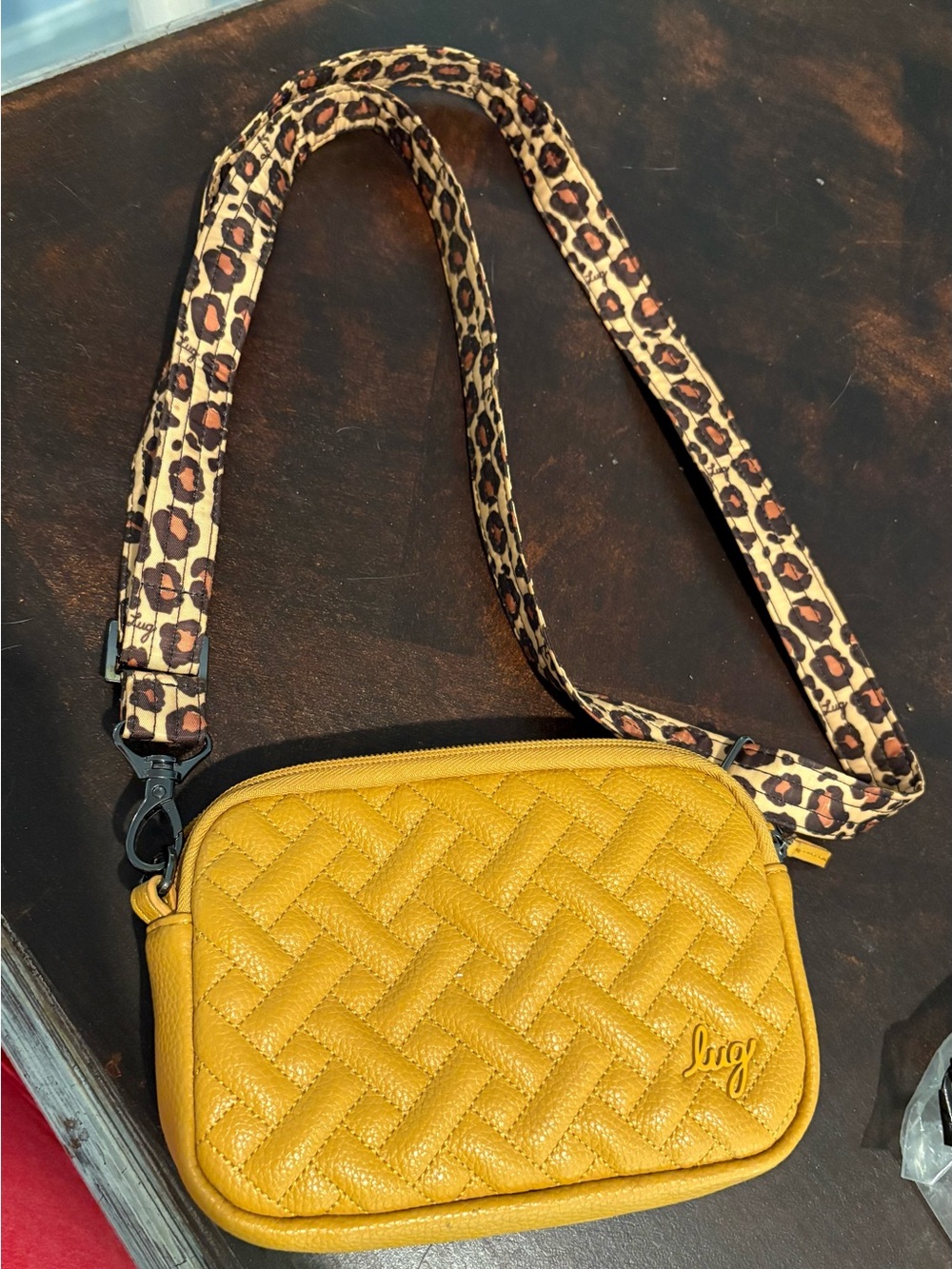 lug Yellow Quilted Crossbody with Leopard Strap